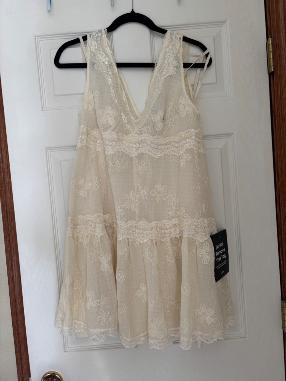 Lulus Romy Cream Lace Tiered Shift Mini Dress White - Size S - Picture 2 of 3
